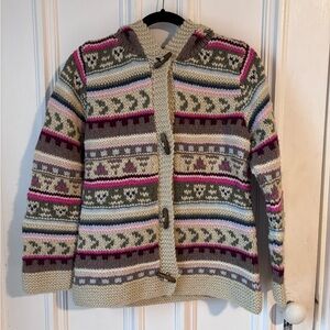 Y2K Next Women’s Hand Knit Wool Blend Fair Isle Chunky Cardigan Medium